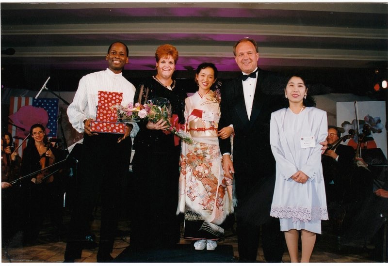 David Eaton with vocalists Raoul Joseph and June Maxim with Japanese guests at the WFWP concerts in Philadelphia.