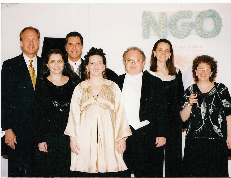 David Eaton with Mara Milkis, soprano Sabrina and the NYC Symphony Chamber Ensemble at the 50th Anniversary of the United Nations NGOs.
