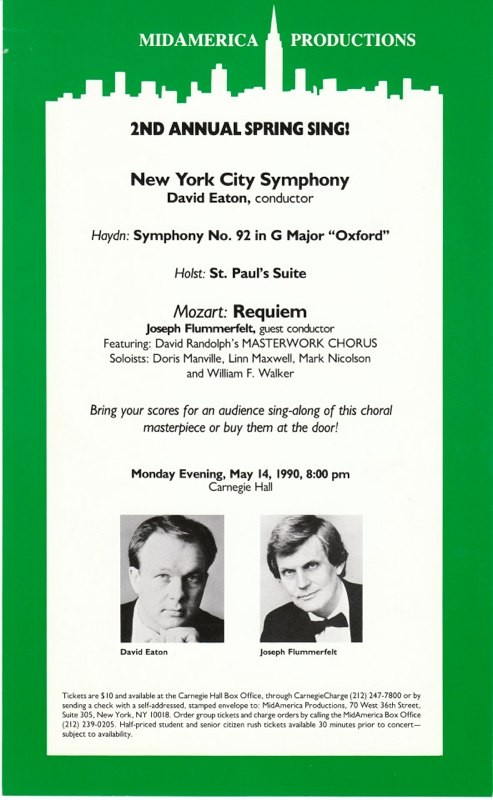 NYC Symphony-MidAmerica Productions concert at Carnegie Hall with Joseph Flummerfelt.